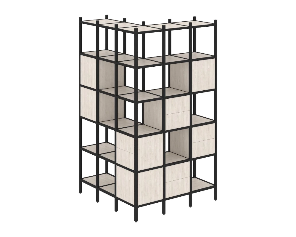 Угловой внешний стеллаж наборный L-53 1278x1278x2280 Loft