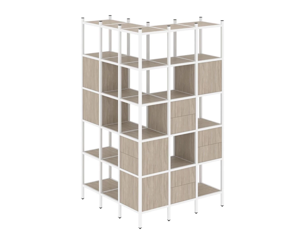 Угловой внешний стеллаж наборный L-53 1278x1278x2280 Loft