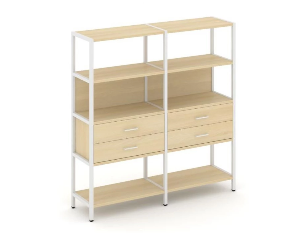 Двухсекционный стеллаж четырехярусный с ящиками 1590х400х1613 Shelf System