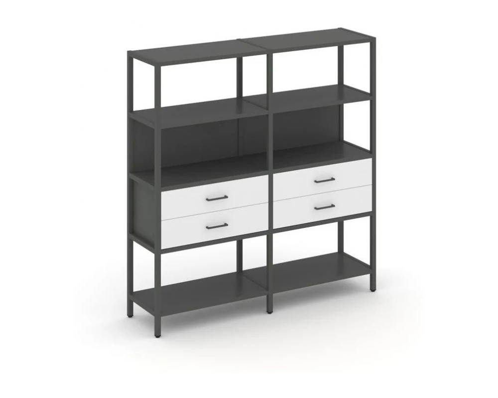 Двухсекционный стеллаж четырехярусный с ящиками 1590х400х1613 Shelf System