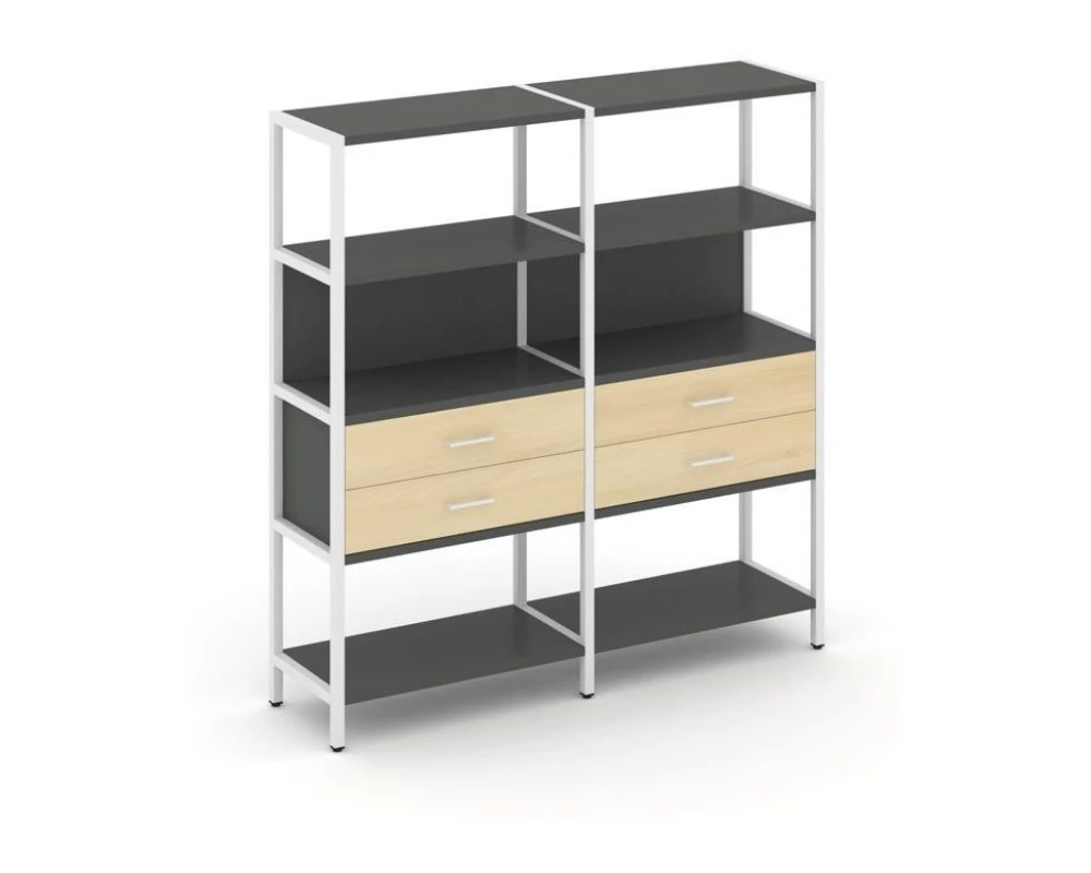 Двухсекционный стеллаж четырехярусный с ящиками 1590х400х1613 Shelf System