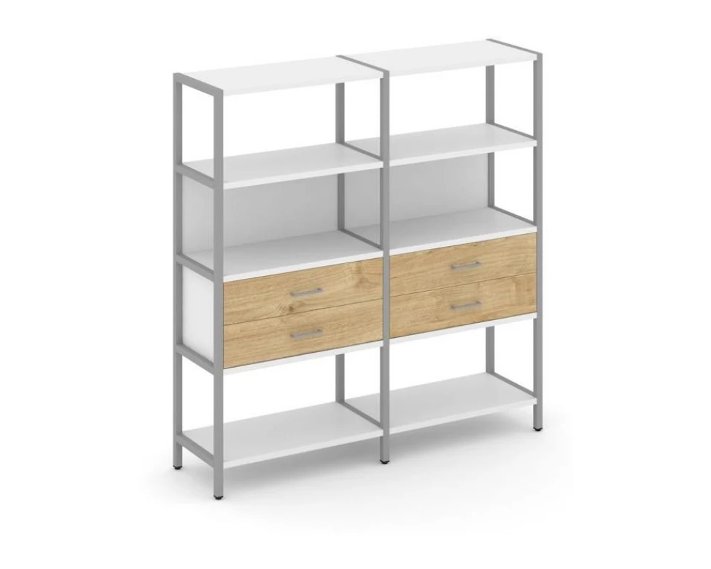 Двухсекционный стеллаж четырехярусный с ящиками 1590х400х1613 Shelf System