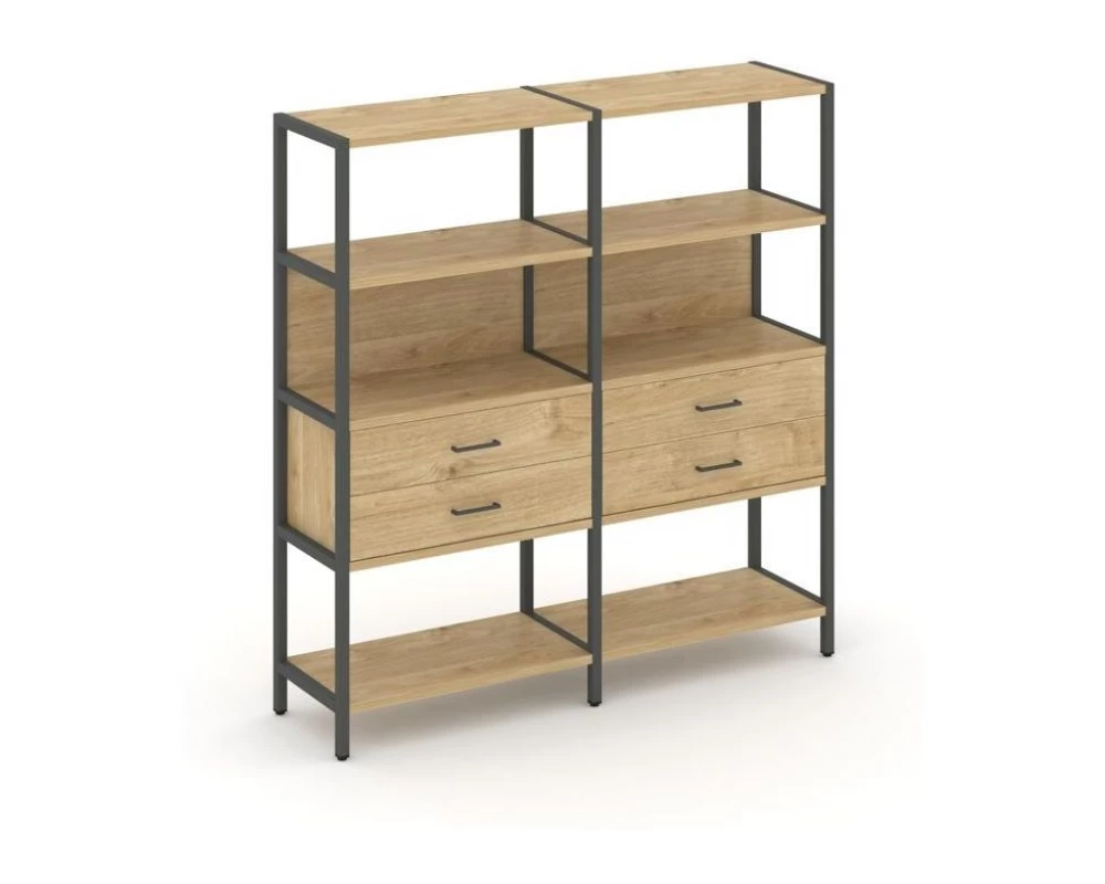 Двухсекционный стеллаж четырехярусный с ящиками 1590х400х1613 Shelf System