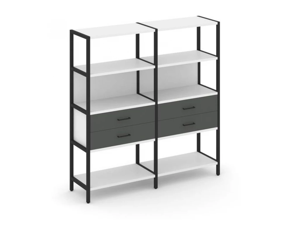 Двухсекционный стеллаж четырехярусный с ящиками 1590х400х1613 Shelf System
