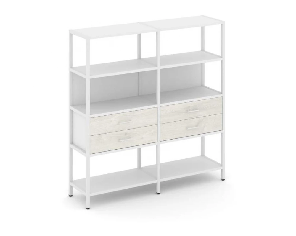 Двухсекционный стеллаж четырехярусный с ящиками 1590х400х1613 Shelf System