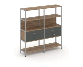 Двухсекционный стеллаж четырехярусный с ящиками 1590х400х1613 Shelf System images