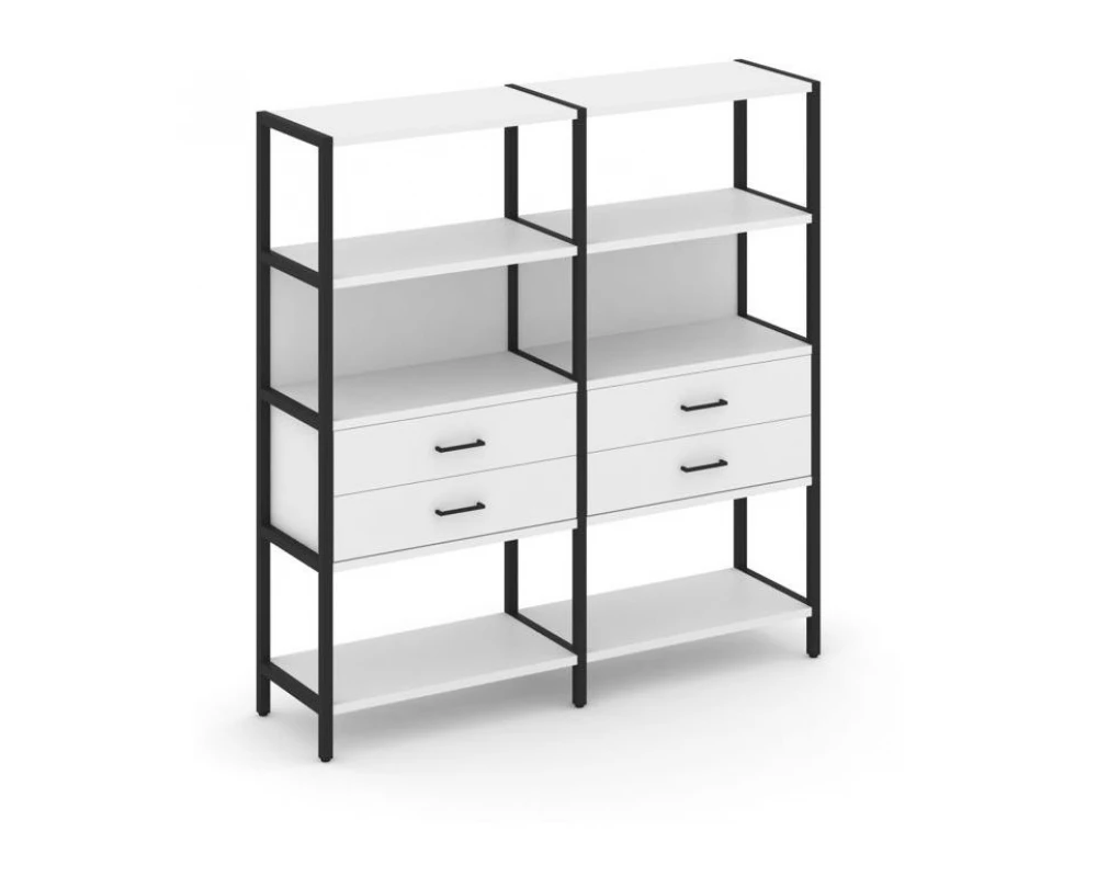 Двухсекционный стеллаж четырехярусный с ящиками 1590х400х1613 Shelf System