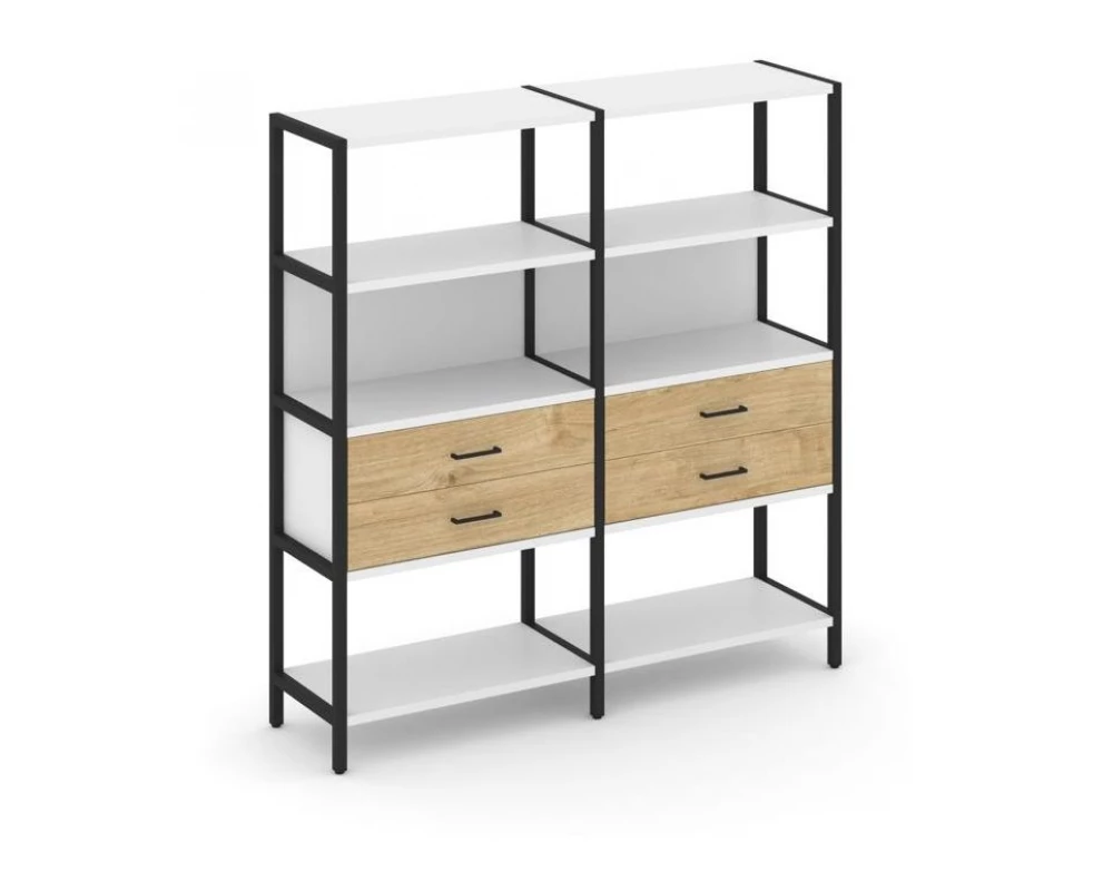 Двухсекционный стеллаж четырехярусный с ящиками 1590х400х1613 Shelf System