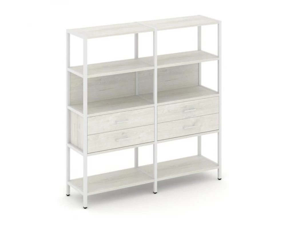 Двухсекционный стеллаж четырехярусный с ящиками 1590х400х1613 Shelf System