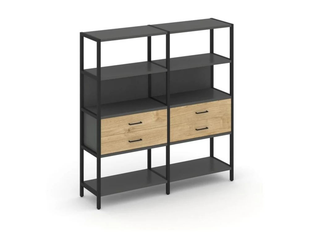 Двухсекционный стеллаж четырехярусный с ящиками 1590х400х1613 Shelf System