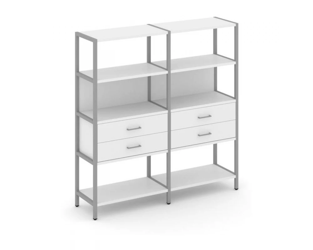 Двухсекционный стеллаж четырехярусный с ящиками 1590х400х1613 Shelf System