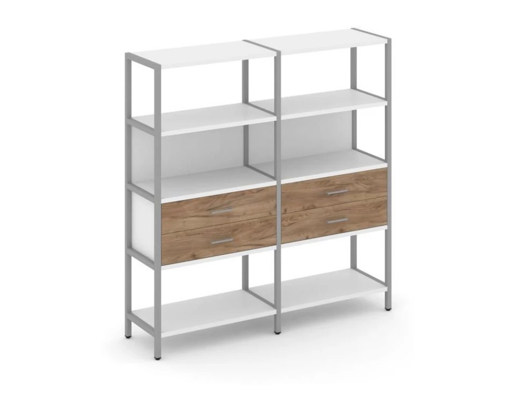 Двухсекционный стеллаж четырехярусный с ящиками 1590х400х1613 Shelf System