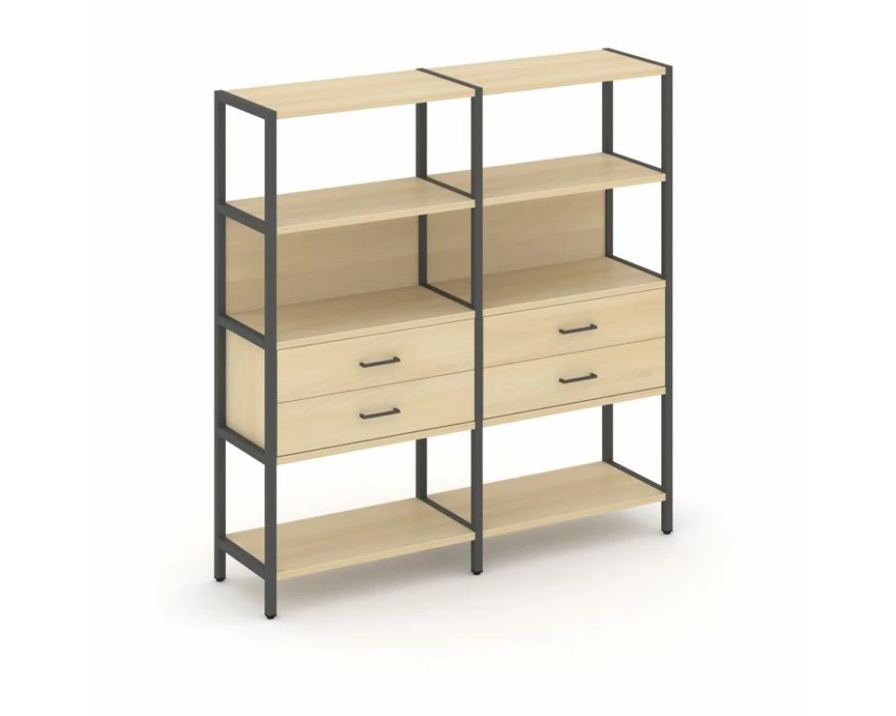 Двухсекционный стеллаж четырехярусный с ящиками 1590х400х1613 Shelf System