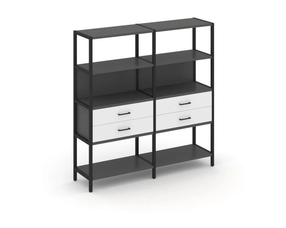 Двухсекционный стеллаж четырехярусный с ящиками 1590х400х1613 Shelf System