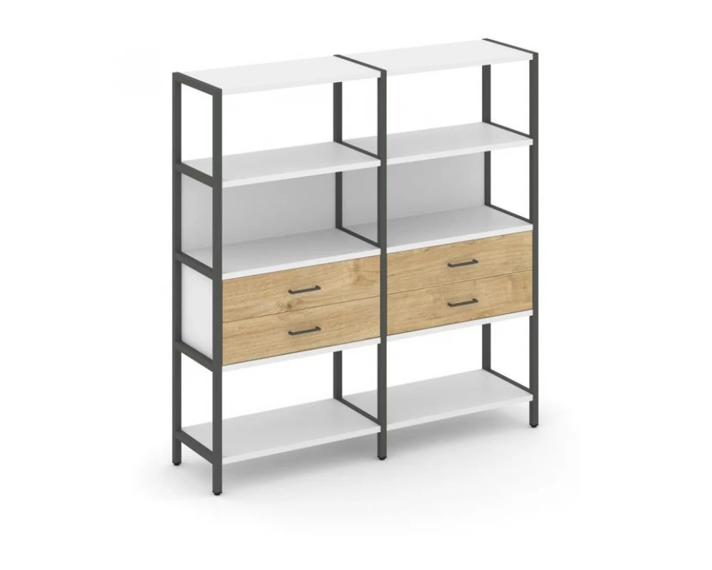 Двухсекционный стеллаж четырехярусный с ящиками 1590х400х1613 Shelf System