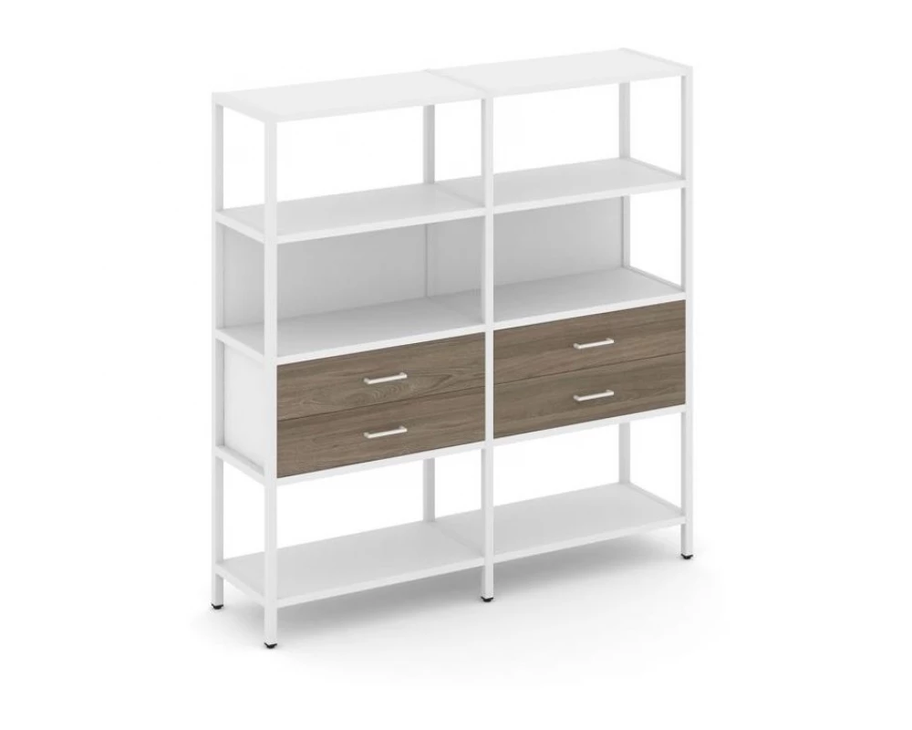 Двухсекционный стеллаж четырехярусный с ящиками 1590х400х1613 Shelf System