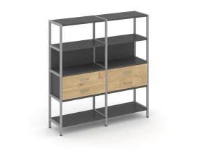 Двухсекционный стеллаж четырехярусный с ящиками 1590х400х1613 Shelf System images