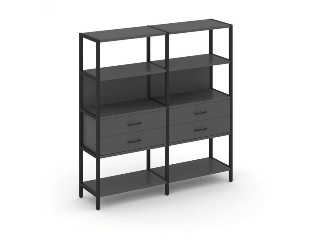 Двухсекционный стеллаж четырехярусный с ящиками 1590х400х1613 Shelf System