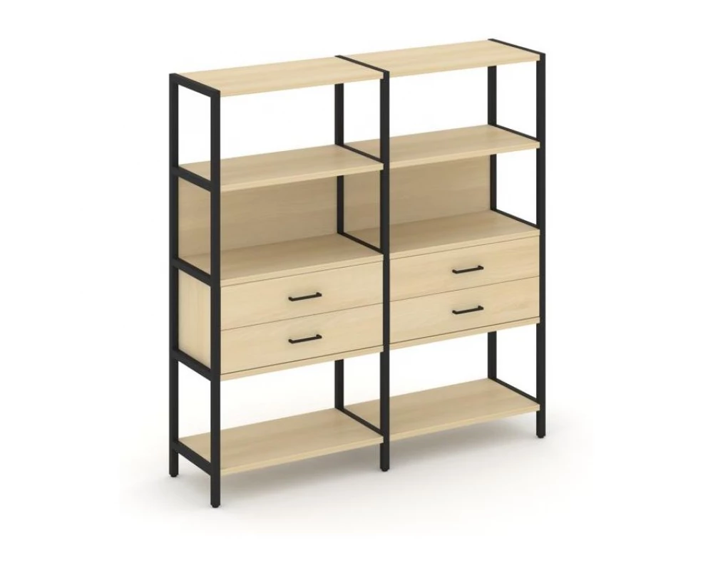 Двухсекционный стеллаж четырехярусный с ящиками 1590х400х1613 Shelf System