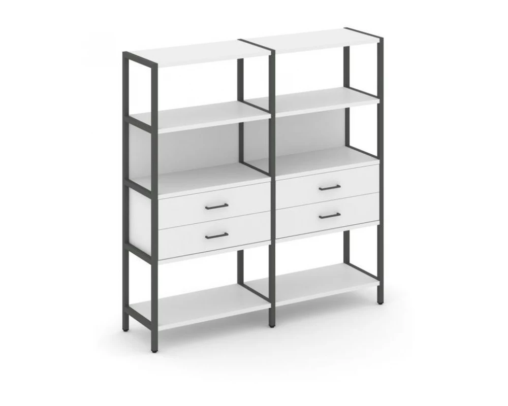 Двухсекционный стеллаж четырехярусный с ящиками 1590х400х1613 Shelf System