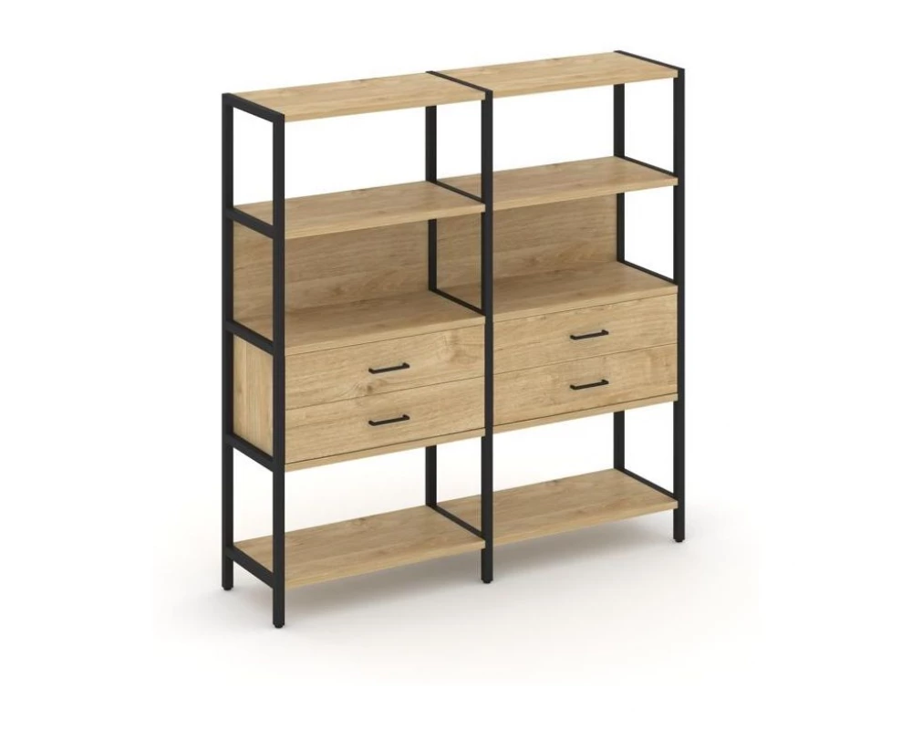 Двухсекционный стеллаж четырехярусный с ящиками 1590х400х1613 Shelf System