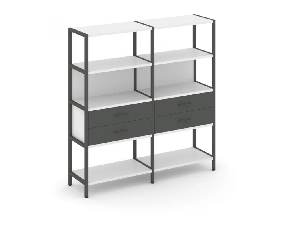 Двухсекционный стеллаж четырехярусный с ящиками 1590х400х1613 Shelf System