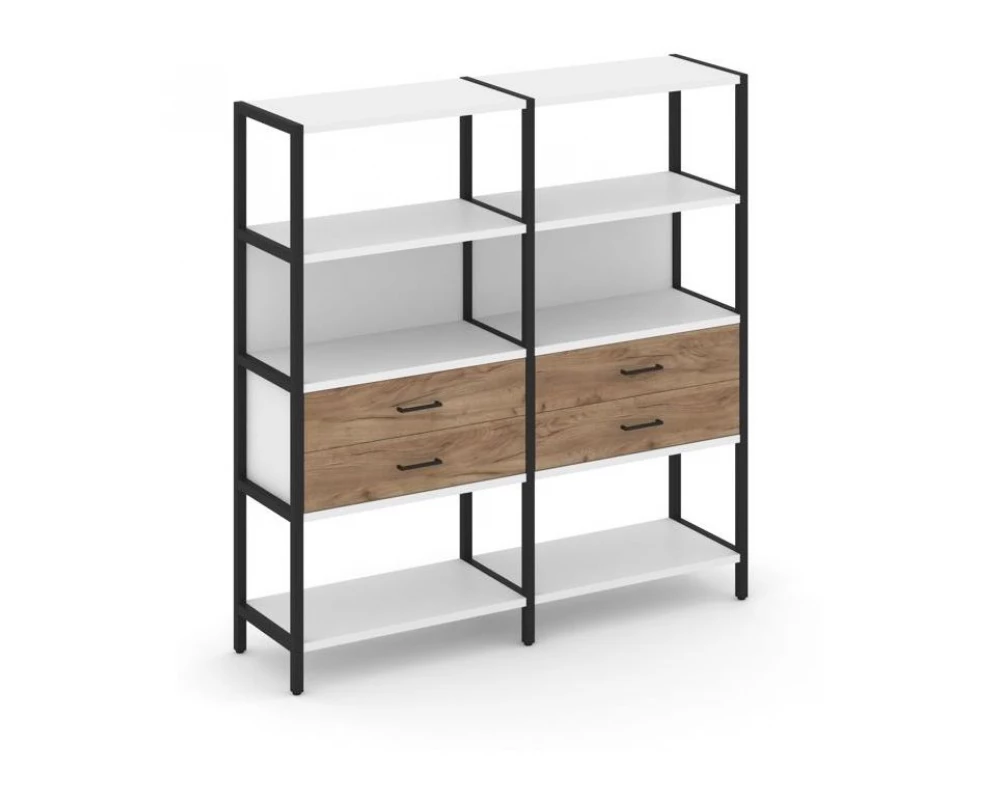 Двухсекционный стеллаж четырехярусный с ящиками 1590х400х1613 Shelf System