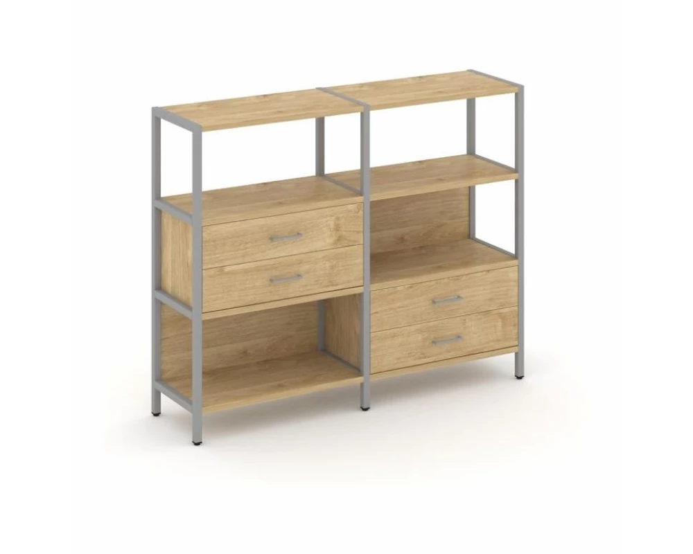 Двухсекционный стеллаж трехярусный с ящиками на двух ярусах 1590х400х1246 Shelf System