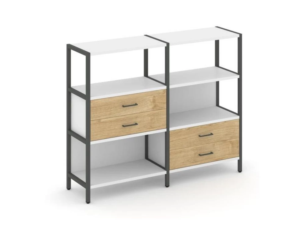 Двухсекционный стеллаж трехярусный с ящиками на двух ярусах 1590х400х1246 Shelf System