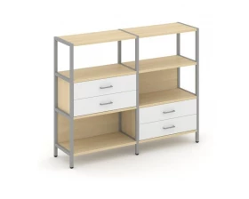 Двухсекционный стеллаж трехярусный с ящиками на двух ярусах 1590х400х1246 Shelf System images