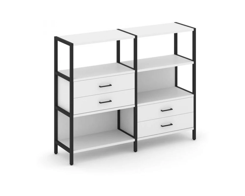 Двухсекционный стеллаж трехярусный с ящиками на двух ярусах 1590х400х1246 Shelf System