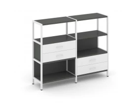 Двухсекционный стеллаж трехярусный с ящиками на двух ярусах 1590х400х1246 Shelf System images