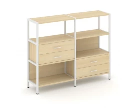Двухсекционный стеллаж трехярусный с ящиками на двух ярусах 1590х400х1246 Shelf System images