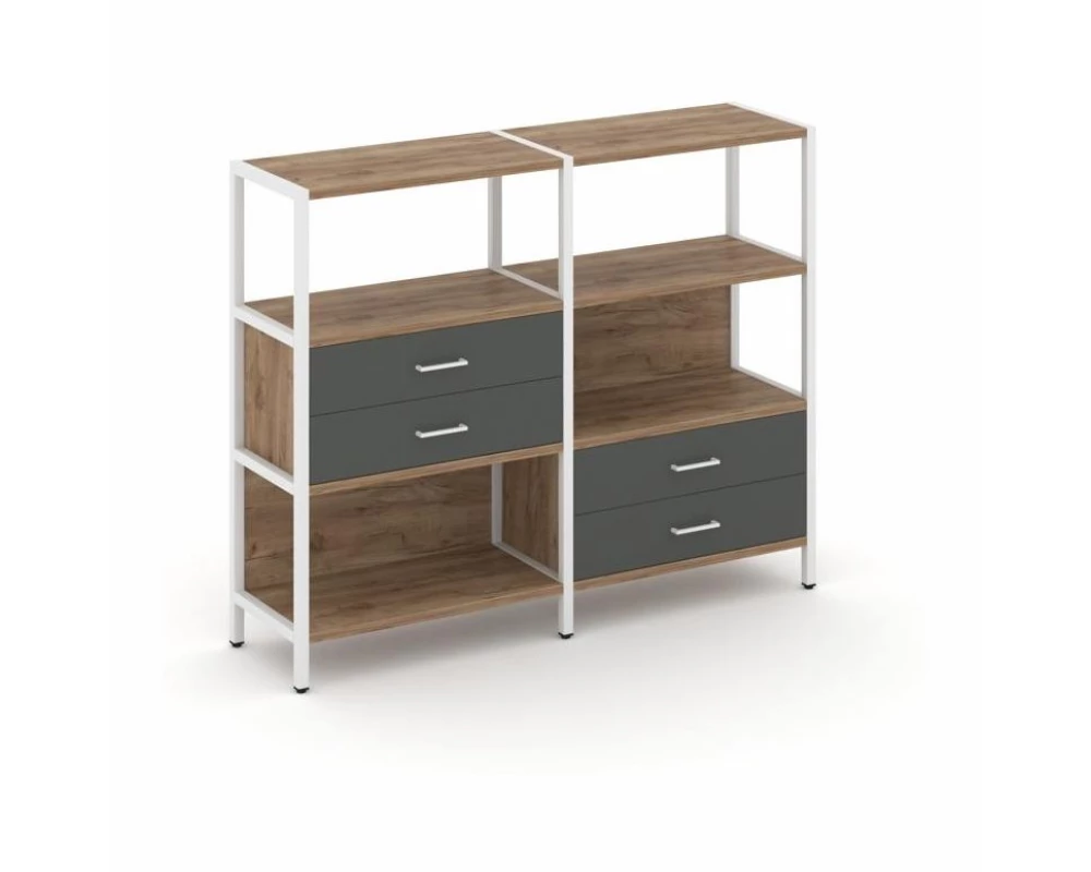 Двухсекционный стеллаж трехярусный с ящиками на двух ярусах 1590х400х1246 Shelf System