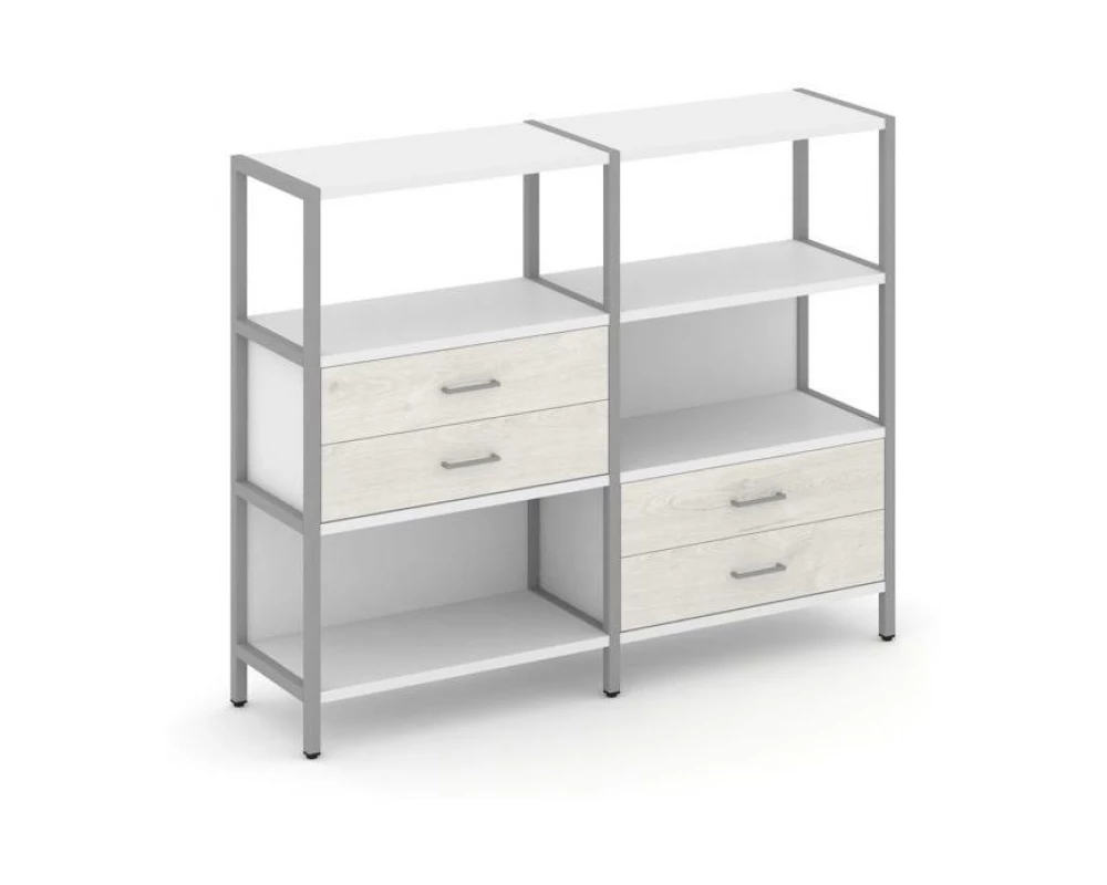 Двухсекционный стеллаж трехярусный с ящиками на двух ярусах 1590х400х1246 Shelf System