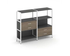 Двухсекционный стеллаж трехярусный с ящиками на двух ярусах 1590х400х1246 Shelf System images