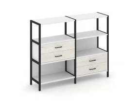 Двухсекционный стеллаж трехярусный с ящиками на двух ярусах 1590х400х1246 Shelf System images