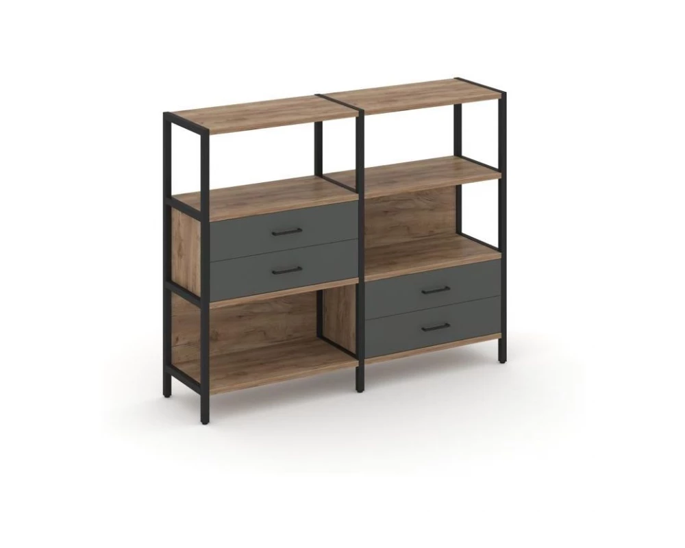 Двухсекционный стеллаж трехярусный с ящиками на двух ярусах 1590х400х1246 Shelf System