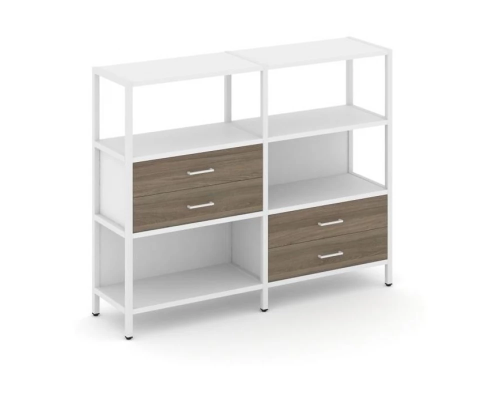 Двухсекционный стеллаж трехярусный с ящиками на двух ярусах 1590х400х1246 Shelf System