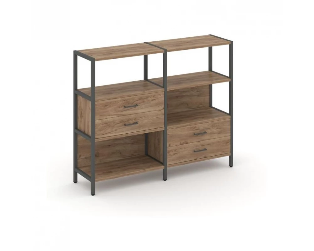 Двухсекционный стеллаж трехярусный с ящиками на двух ярусах 1590х400х1246 Shelf System
