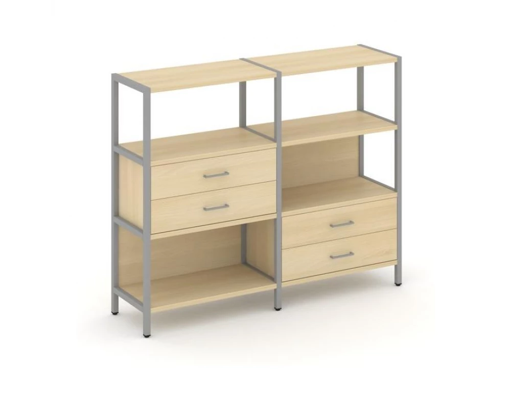 Двухсекционный стеллаж трехярусный с ящиками на двух ярусах 1590х400х1246 Shelf System