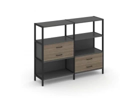 Двухсекционный стеллаж трехярусный с ящиками на двух ярусах 1590х400х1246 Shelf System images