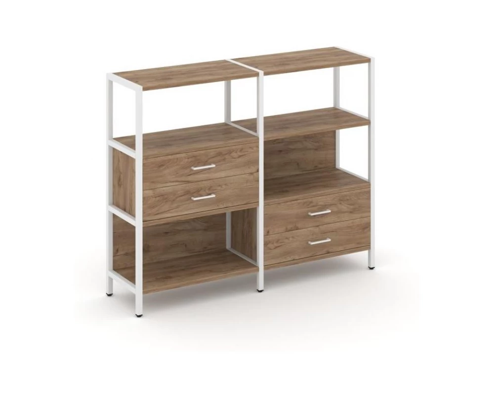 Двухсекционный стеллаж трехярусный с ящиками на двух ярусах 1590х400х1246 Shelf System