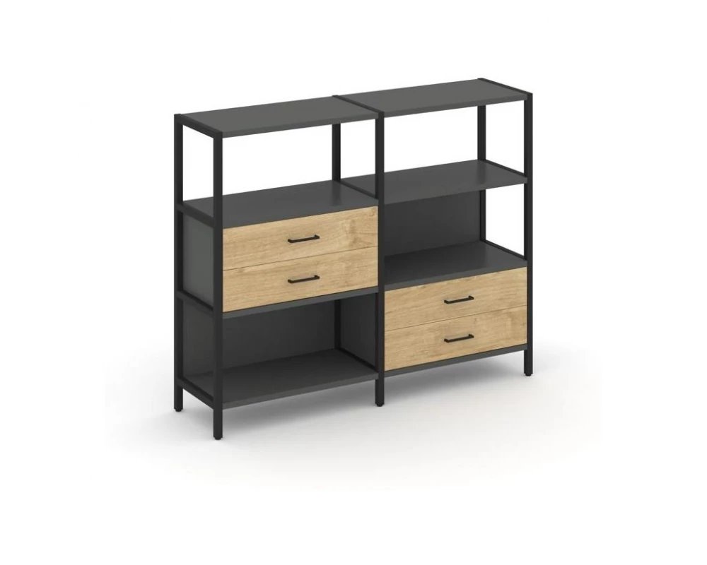 Двухсекционный стеллаж трехярусный с ящиками на двух ярусах 1590х400х1246 Shelf System
