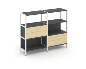 Двухсекционный стеллаж трехярусный с ящиками на двух ярусах 1590х400х1246 Shelf System images