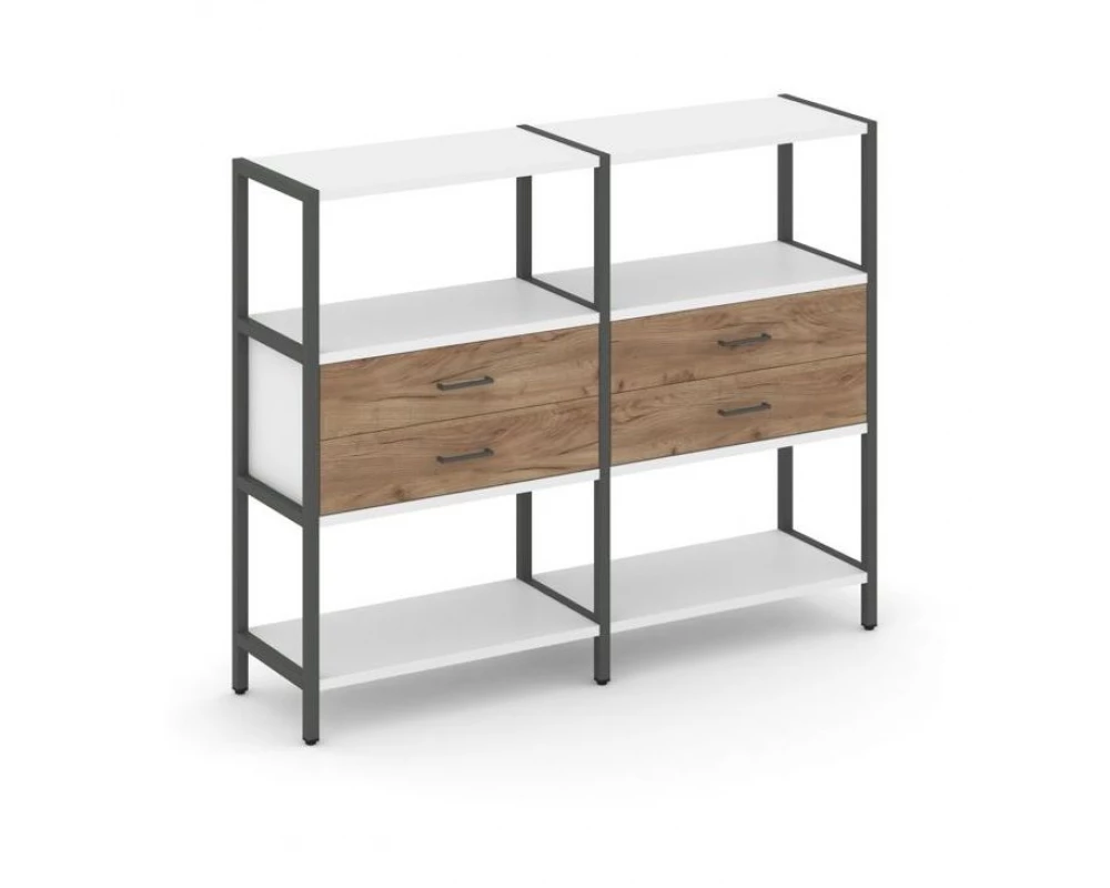 Двухсекционный стеллаж трехярусный с ящиками на одном ярусе 1590х400х1246 Shelf System