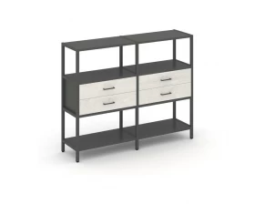 Двухсекционный стеллаж трехярусный с ящиками на одном ярусе 1590х400х1246 Shelf System images