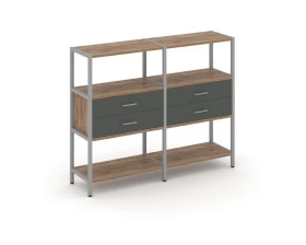 Двухсекционный стеллаж трехярусный с ящиками на одном ярусе 1590х400х1246 Shelf System images