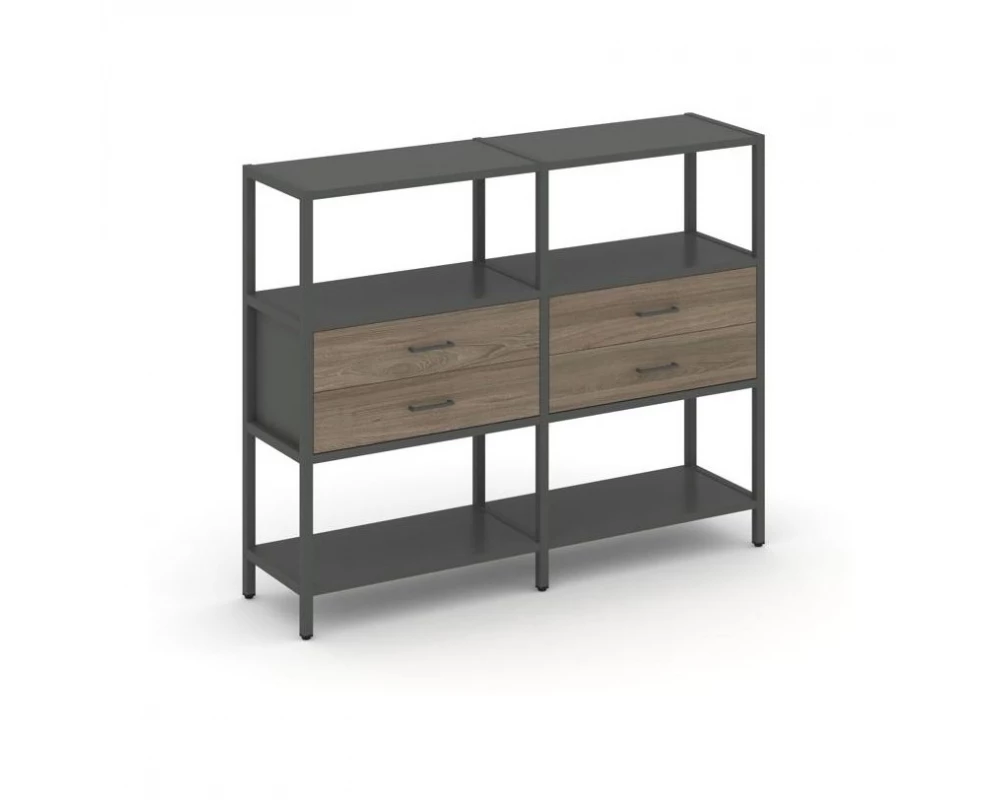 Двухсекционный стеллаж трехярусный с ящиками на одном ярусе 1590х400х1246 Shelf System