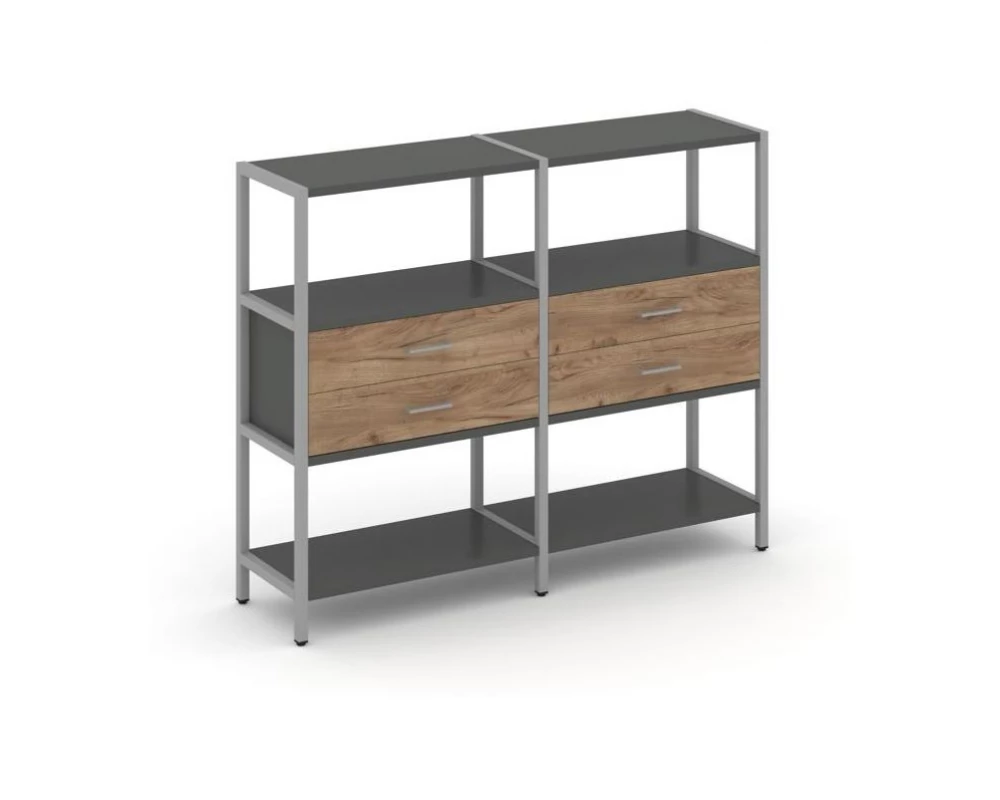 Двухсекционный стеллаж трехярусный с ящиками на одном ярусе 1590х400х1246 Shelf System